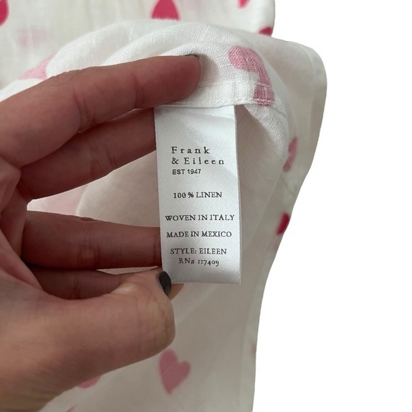 Frank & Eileen Eileen Pink Messy Hearts 100% Linen Button Up Size L‎ - Picture 9 of 12